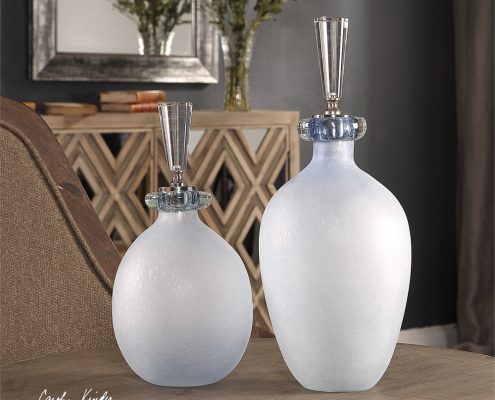 Leah Pale Blue Bubble Glass Bottles